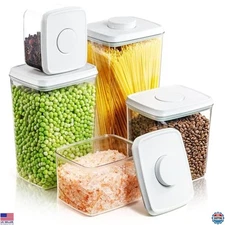 Airtight Pop-Up Lid Food Storage Container Set - 5 Clear Sizes for Pantry Use