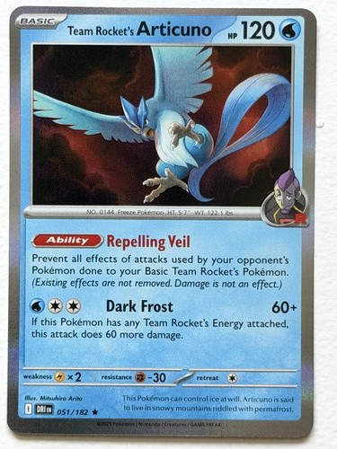 Team Rocket's Articuno 51/182 Destined Rivals Rare Holo Near Mint Pokemon