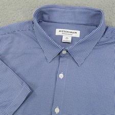 Mizzen  Main Shirt Mens XXL Classic Blue White Gingham Check Performance Office
