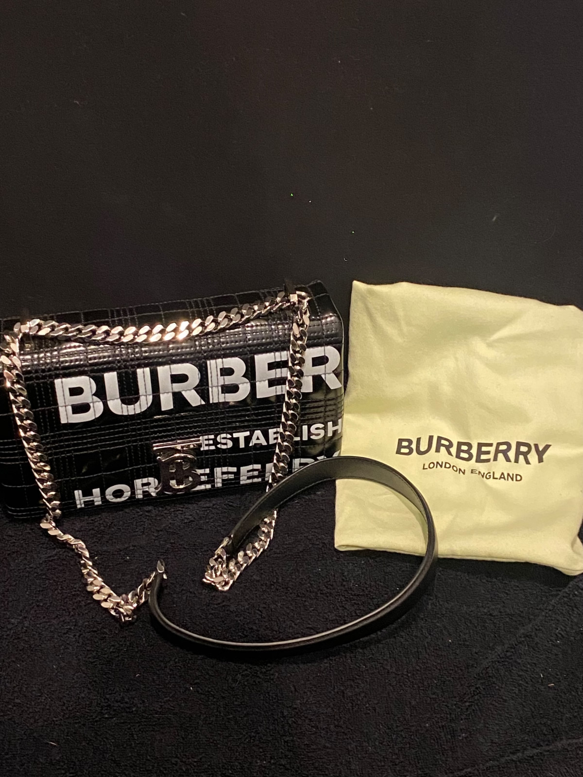 Burberry Black Tb  Shoulder Bag Handbag Purse Lola Quilt 🎁 Horseferry