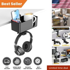 4 in 1 Black Desk Cup Holder  Rotating Headphone Hanger - Space-Saving Design