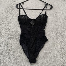 Vintage Lace Bodysuit Womens Medium Black Sheer Floral 90s Made USA Whimsigoth