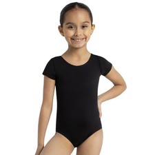 Capezio Girl's Large Black Team Basics Short Sleeve Leotard Ballet Dance I31-9