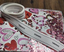 Authentic Chanel White Ribbon 1" Wide Gift Wrap 1 Yard Black And White