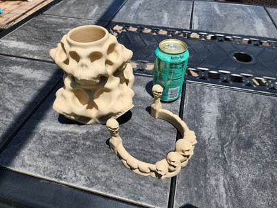 3D printed Large Bone Color PLA Skull Dice Tower of the Dead (two pieces)