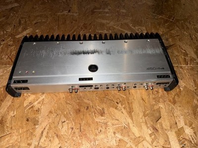 Used JL audio 450/4 v2 car amplifier with visible cosmetic scuffing and abrasion