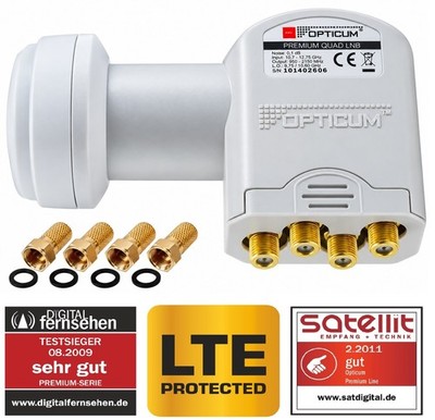 QUAD LNB 0,1dB Opticum ''TESTSIEGER'' DIGITAL Switch 4 Teilnehmer 8K Ultra HD+ 3D