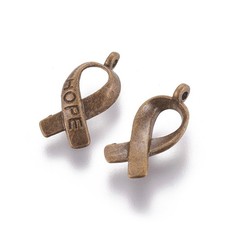 10 Cancer Awareness Charms Hope Ribbon Pendants Antiqued Bronze Fundraising