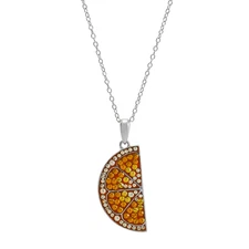 Finecraft Grapefruit Slice Pendant with Crystals in Sterling Silver, 18"