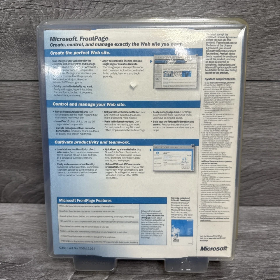 Microsoft FrontPage 2002 Full Version for Windows 98 392-01099 PC 0301 X06-22264 - Image 4 of 4