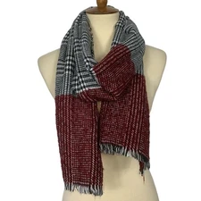 INC International Concepts Plaid Colorblock Scarf Red Black White NEW