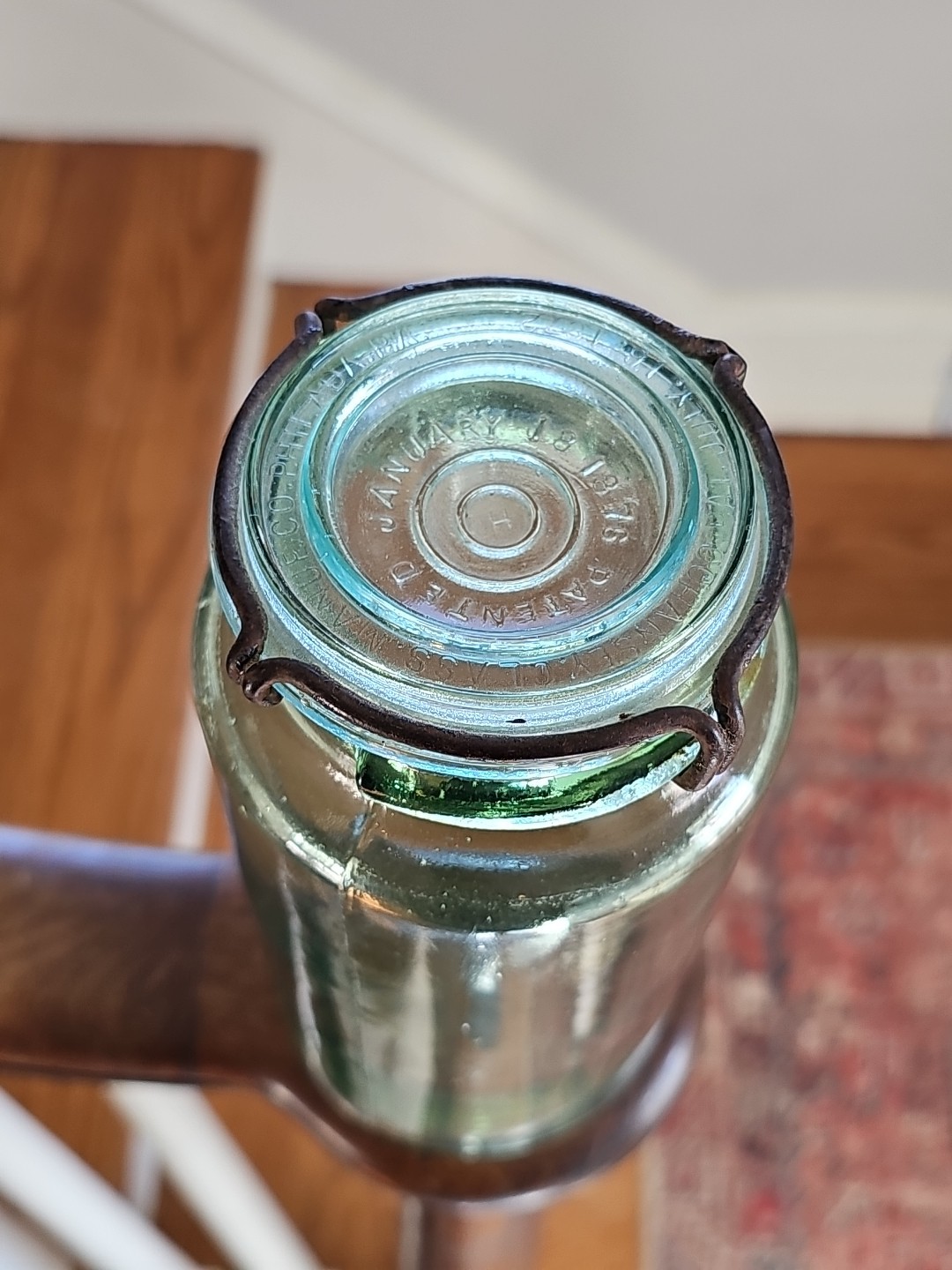 Apple green Cohansey fruit canning jar tall cylinder quart aqua wire lid Mason