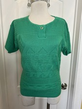 Vintage Nan Dorsey Kelly Green knit short sleeve sweater Medium USA