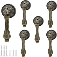 6x Antique Brass Drawer Pulls Handles Teardrop Vintage Cabinet Knobs