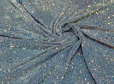 Light Blue Sequin Stretch Velvet Fabric – Sparkly Spandex for Dresses, Costume