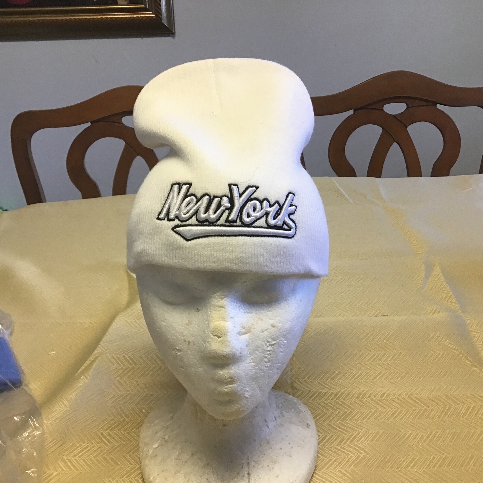 White Beanie Cap with New York Embroidered Design-image