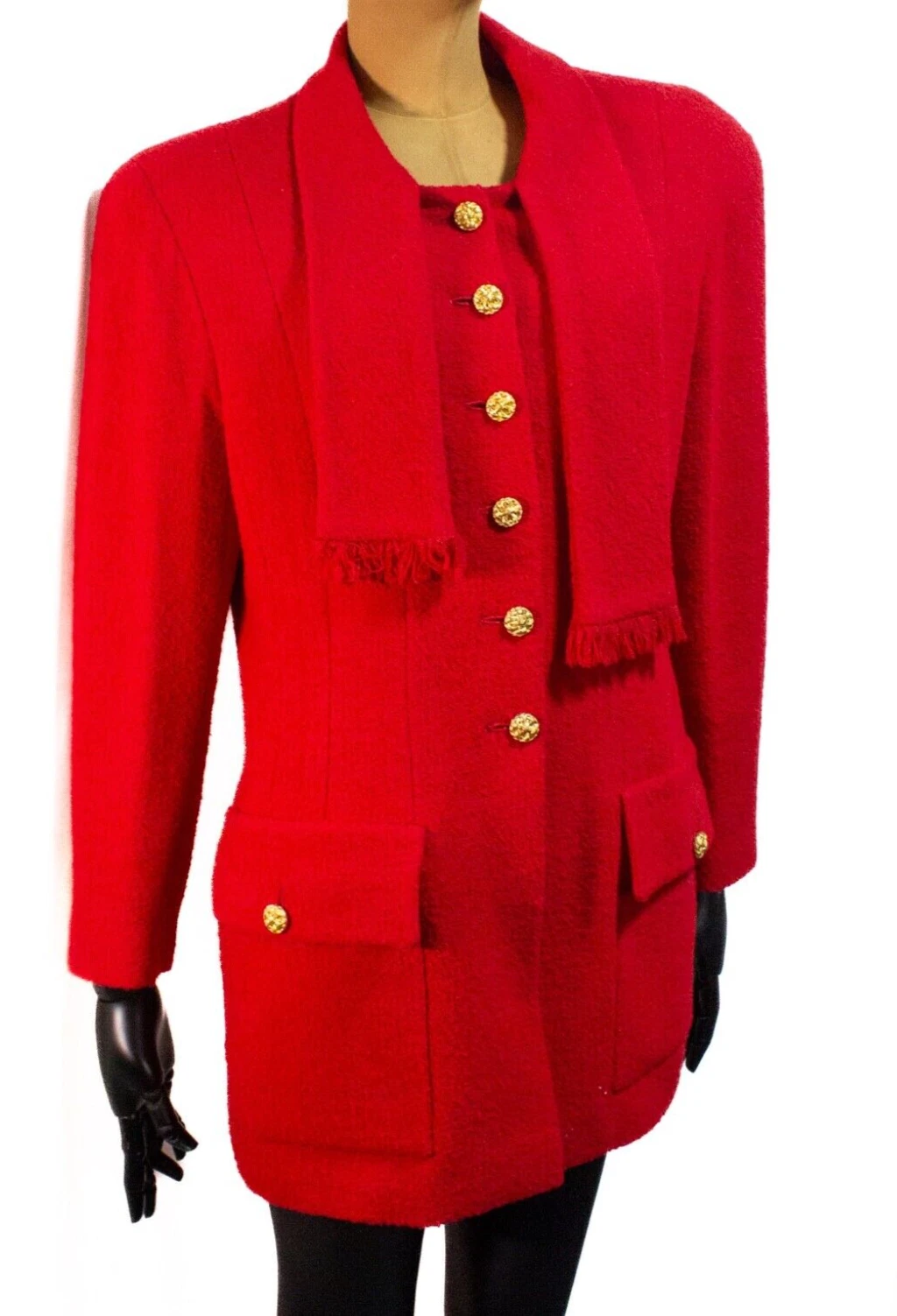 Giacca Bouclé Vintage Lagerfeld Epoca Autunno 1991 Chanel Boutique Rosso 16 US