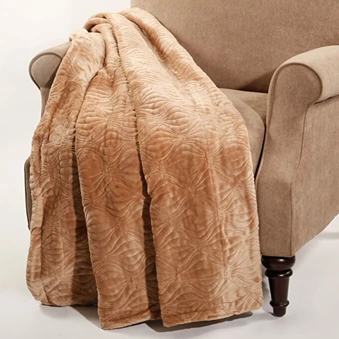 Quilted Flannel Fleece Embroidered Throw Blanket Soft Cozy for Bed Couch Sofa - Image 2 of 4