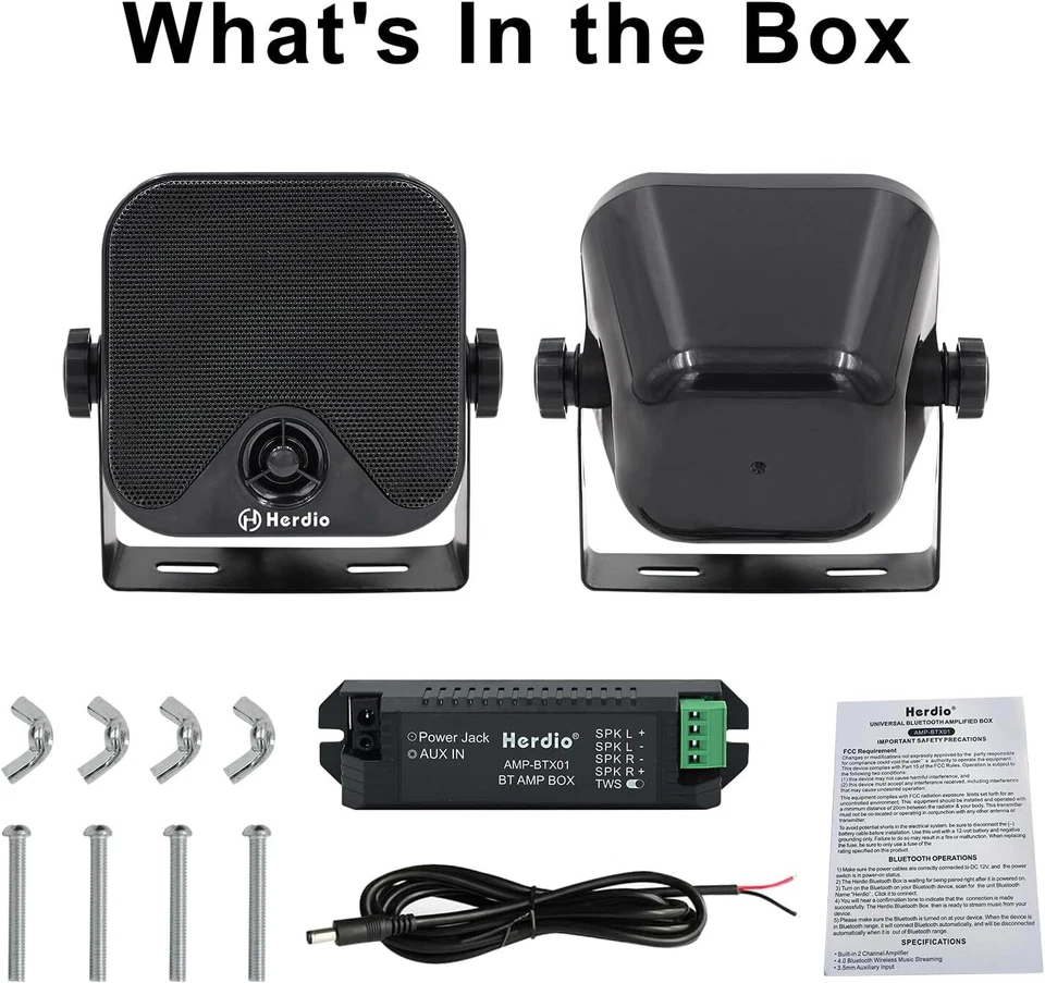 Herdio 2X4" Bluetooth 100W Wasserdichter Marine Stereo Lautsprecher Boot ATV UTV