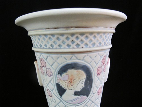Vintage WELLER Creamware ETHEL Art Deco CAMEO Portrait 10 5 Vase EBay