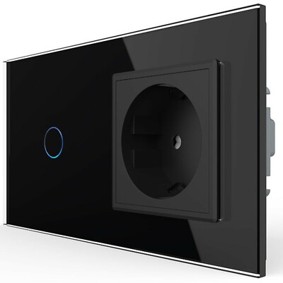 LIVOLO Design Dimmer und Steckdose UP Glasrahmen Phasenabschnittsdimmer Schwarz
