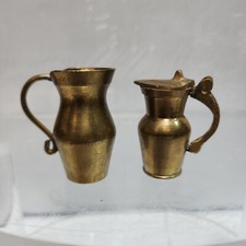 2 Vintage Miniature 2" Dollhouse Solid Brass Pitcher Set Made in India