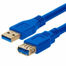 USB 3.0 A Male To A Female Extension Cable Gold Plated Connectors 10 Ft Blue