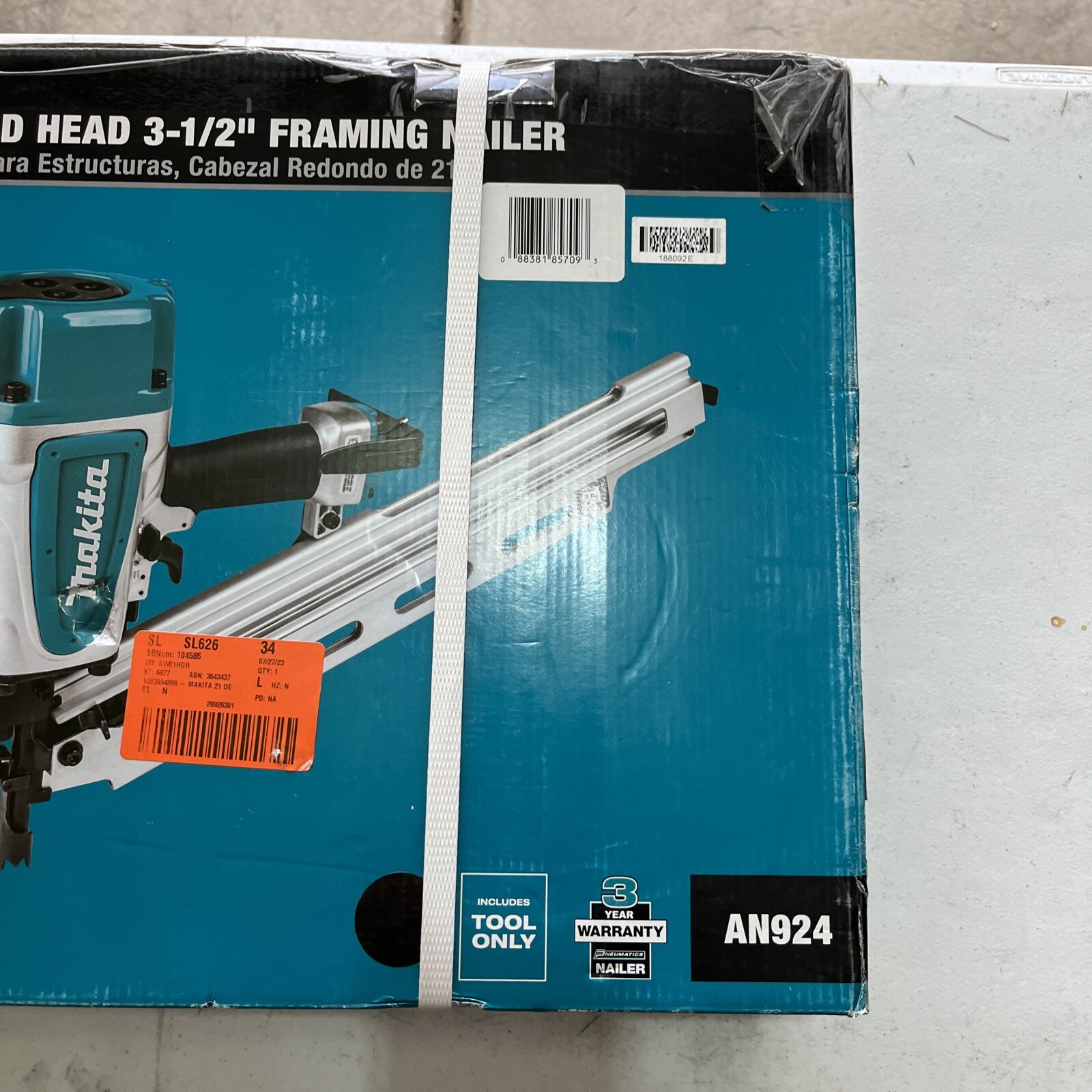 Makita AN924 31/2 Inch 21Degree Full Round Head Pneumatic Framing