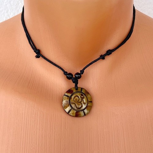 Kette Anhänger Yak Bone Om Symbol Baumwollband Surfer Buddhismus Ethno Surfer - Bild 7 von 20