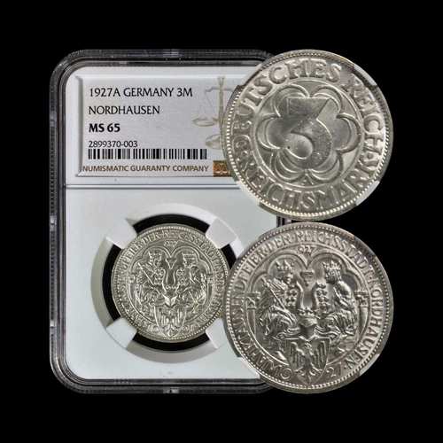 GERMANY. 1927, 3 Mark, Silver, A - NGC MS65 - Nordhausen, Henry the Fowler
