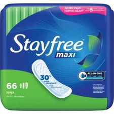 NEW  Stayfree Maxi Pads for Women, Super Protection Absorption - 66 Count