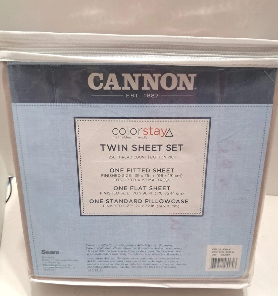Cannon Twin 3 Piece Sheet Set 250 Thread Count Colorstay Khaki Tan Sears New NIP - Image 4 of 4