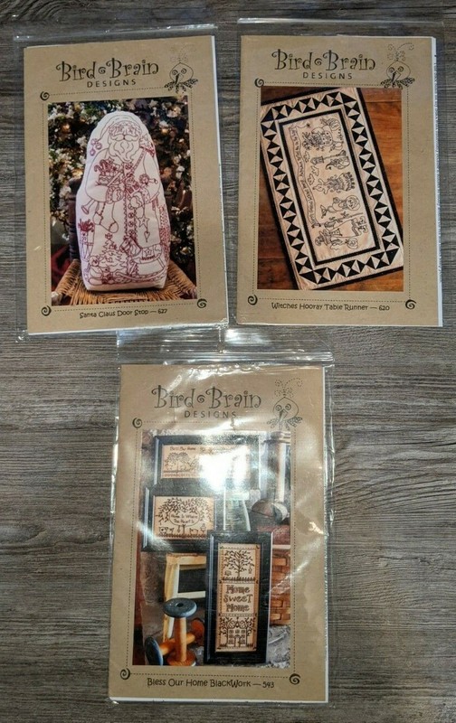 lot of 3 Bird Brain Designs redwork pattern santa witches