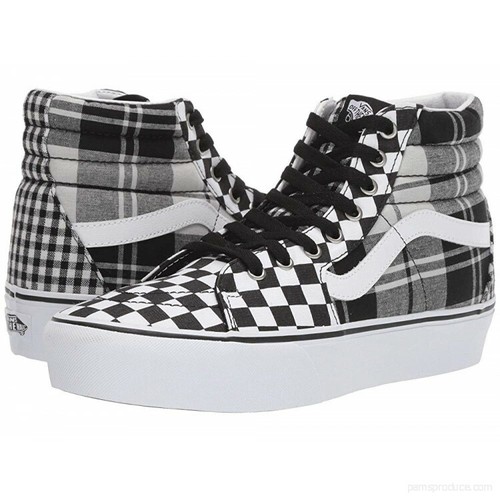 new Vans Women's 9.5 Shoes Sk8-Hi Platform Plaid Checkerboard Black/True White - Picture 3 of 6
