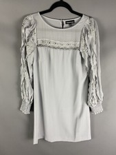 Warehouse Size UK 8 Silver Grey Shift Dress Long Shirred Sleeved Lace Insert 
