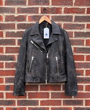 All Saints Ladies Drury Camouflage Leather Biker Jacket Uk14 Us10 Eu42 Moto A44