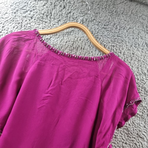 Table Eight Womens Blouse Top Size 14 Magenta Pink Beaded Short Sleeve - Picture 9 of 13