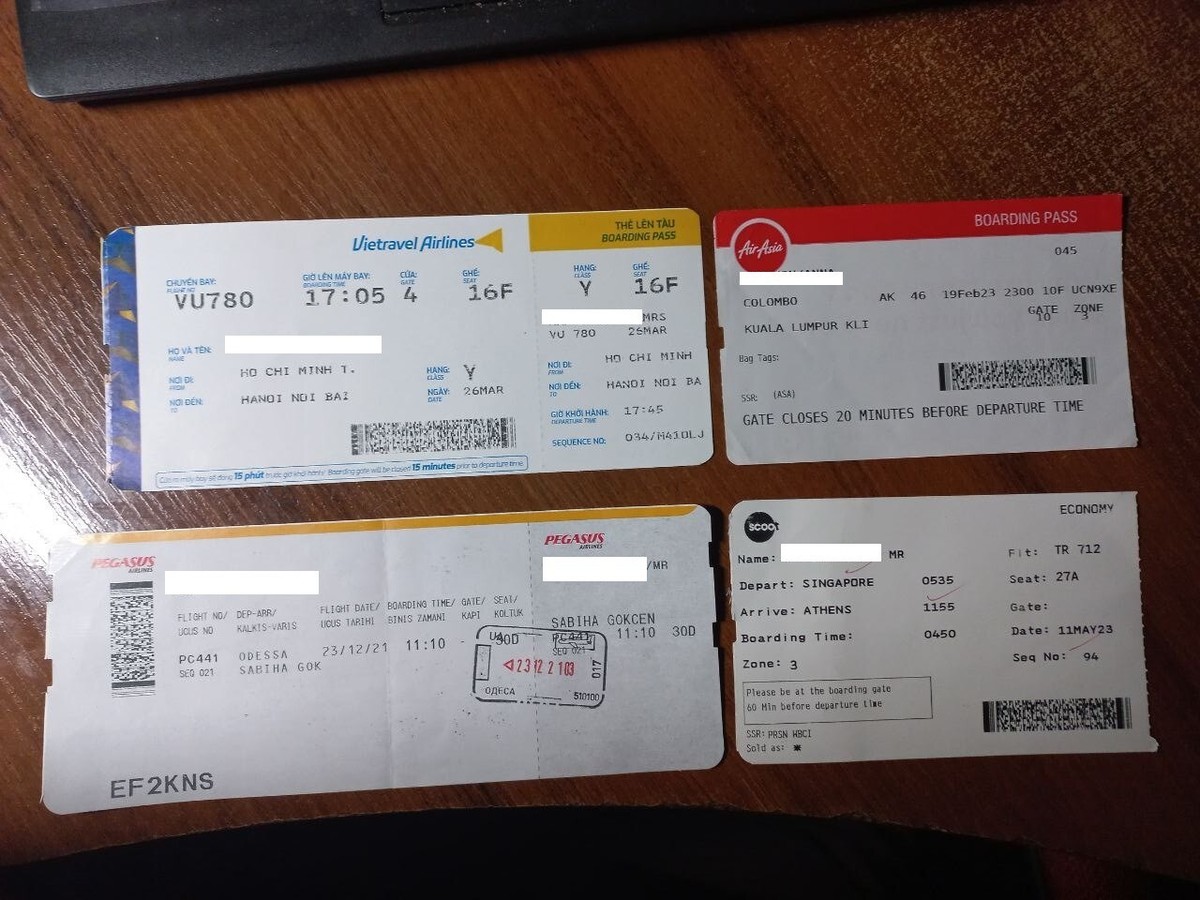 Boarding passes Malaysia, Vietnam, Turkey, Singapore UK