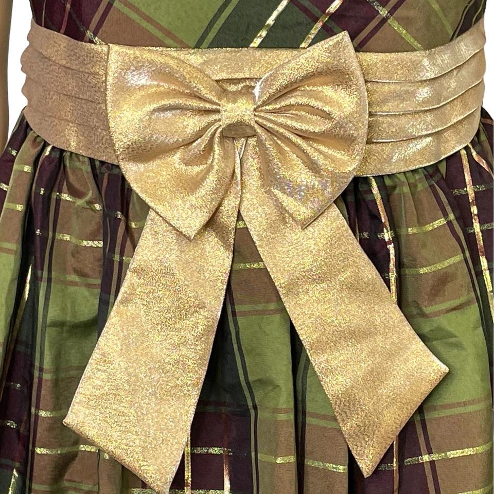 Vestido Formal Bonnie Jean Niñas 1 Pieza Talla 16 1/2 Verde Púrpura Dorado A Cuadros Foto 3 de 4