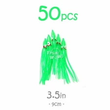50pcs Fish WOW!® Green 3.5" Squid Skirt Hoochies Octopus Soft Trolling Lures 9cm