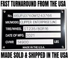 ENGRAVED 5 LINE TRAILER ID DATA PLATE NUMBER DATA TAG NAMEPLATE