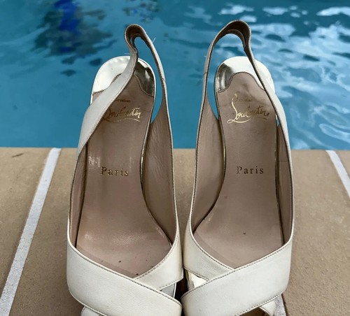 POMPE PLATFORM CHRISTIAN LOUBOUTIN molto croise CREMA E PELLE ROSA taglia 35,5M - Foto 5 di 15