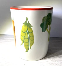 Crate & Barrel Utensil Holder Jar With Fruit And Vegetable Decorations 7” 