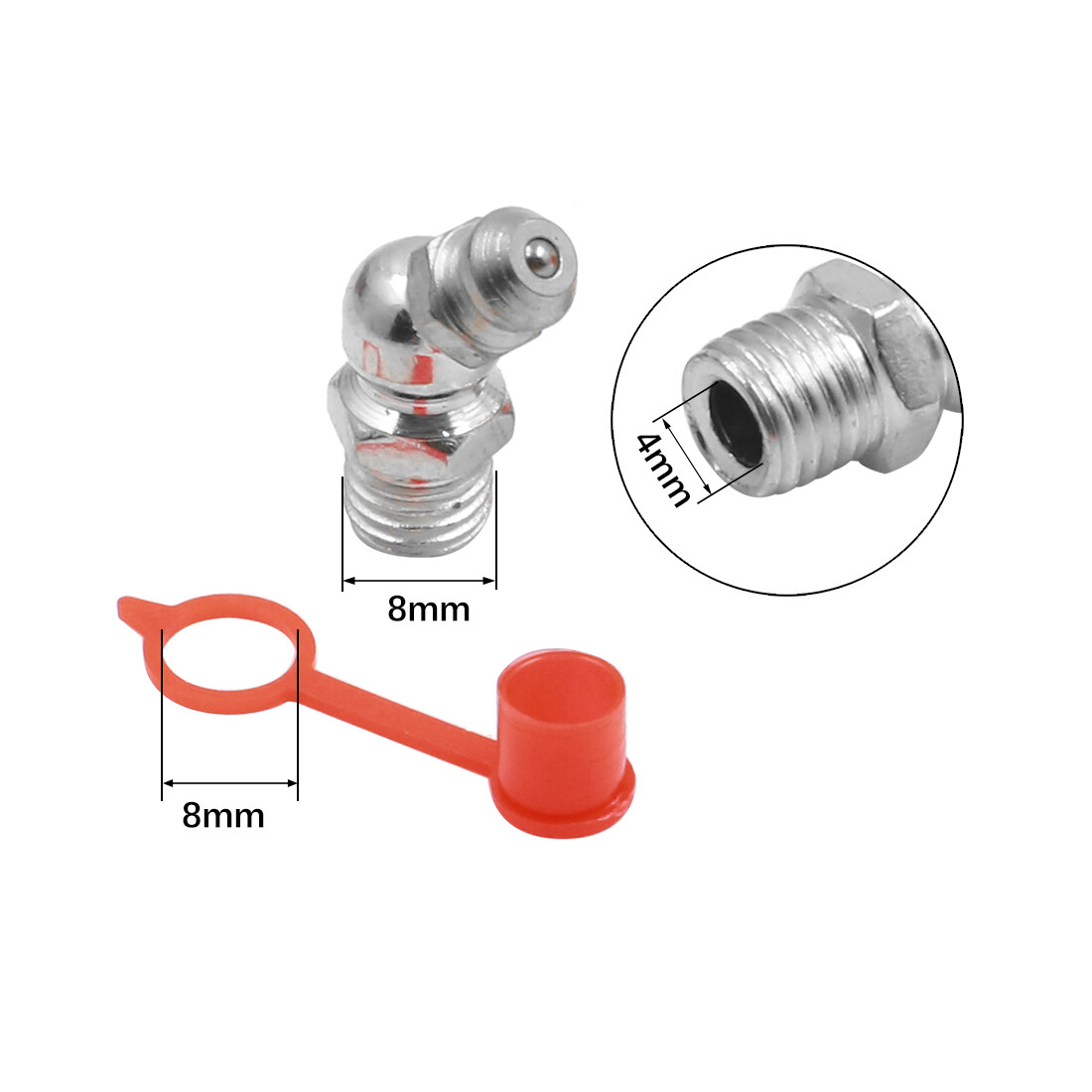 M8 Hydraulic Grease Nipple Fittings Iron Zinc 45 Degree Angled w/ Cap