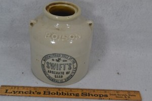 antique stoneware jug Poison  crock 1910  Swift's Boston Pottery Arsenate  lead