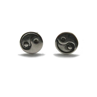 Handarbeit Sterling Silber Ohrringe punziert massiv 925 Yin Yang handgemacht - Bild 1 von 2