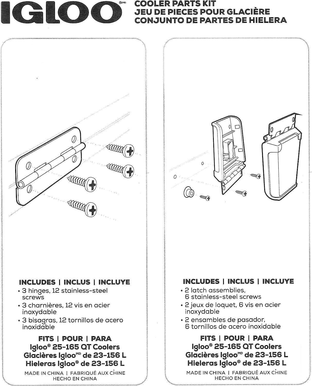 Igloo Cooler Stainless Steel Latch (2) & Hinge (3) Parts Kit Fits 50-165 quart