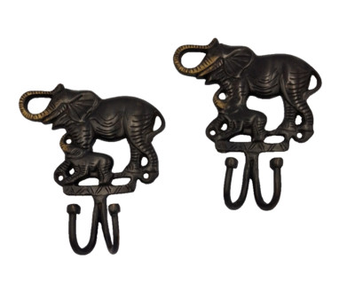 2 x Elefant Wand Metall Schlüssel Haken Kleiderbügel Ornament Kunst Deko
