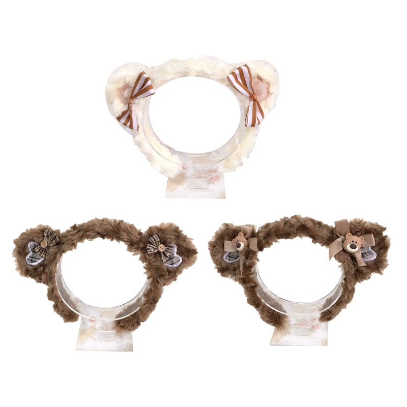 Plush Bear Ears Headband with Bow for Cosplay and Cute Style