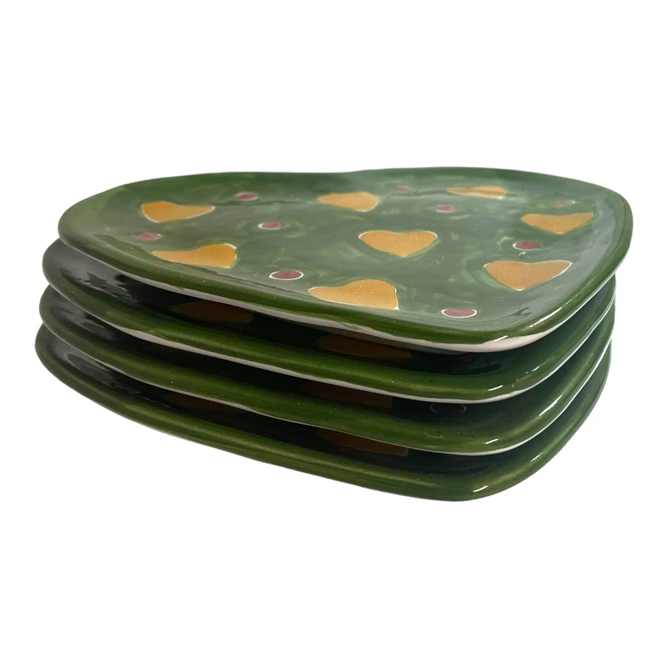 Juego de 4 platos de postre Hungría pintados a mano en forma de corazón ensalada romper verdes de colección Foto 2 de 4